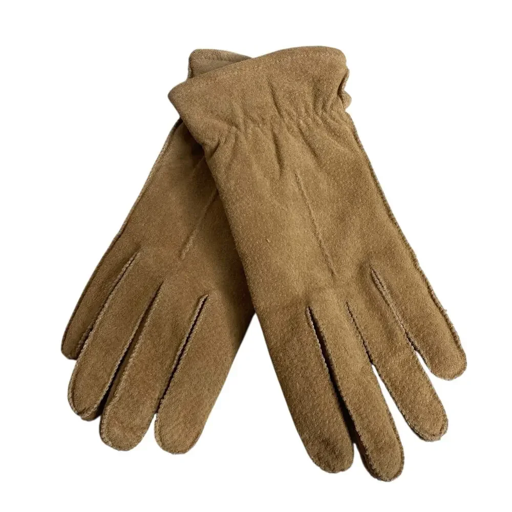 Vintage Suede Gloves Tan Brown Lined Womens XL Luxury Old Money Boho Chic Gift
